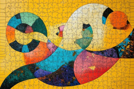 Colorful abstract swirl design made of jigsaw puzzle pieces - Powered by Adobe