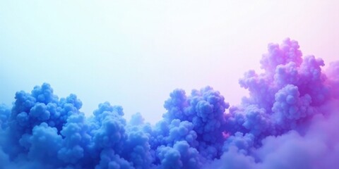 Fototapeta premium Abstract Dreamlike Cloudscape Soft Blue and Purple Puffy Formations Against a White Background