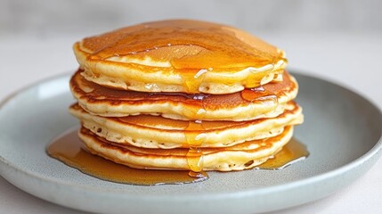 Stack of pancakes drizzled with honey on a plate. Food photography for recipe blogs and cookbooks