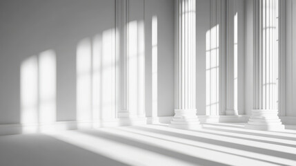 Obraz premium 3D rendering of Greek columns on a white background, with soft shadows and diffused light rays