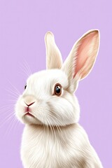 Obraz premium White Rabbit Peeking Against Purple Background