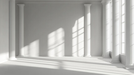 Obraz premium 3D rendering of Greek columns on a white background, with soft shadows and diffused light rays