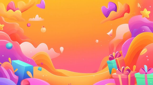 Colorful Animated Pixel Art Background With Gifts And Hearts. Animated Background With Floating - Powered by Adobe