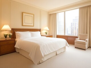 Fototapeta premium Luxurious Hotel Room with City View.