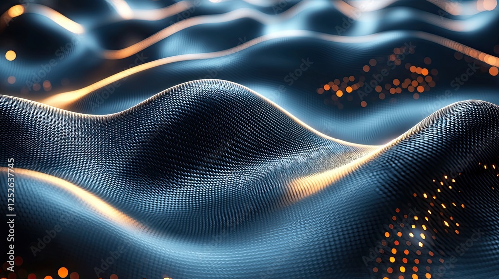 Poster abstract visualization of flowing waves with glowing particles in a futuristic setting