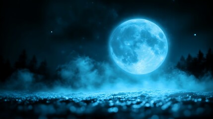 Fototapeta premium Mystical blue moon over foggy forest.