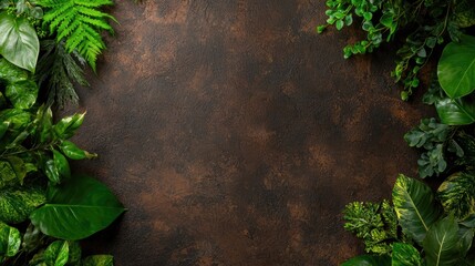 Green leaves border on dark surface. Possible use Nature background