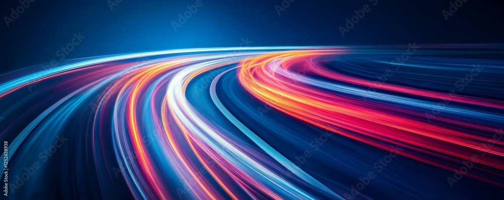 Poster abstract light trails with vibrant colors on dark background, dynamic energy and speed concept