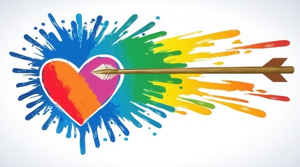 Colorful Heart Pierced By Arrow With Rainbow Splatters