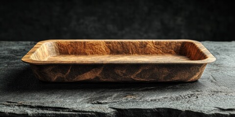Obraz premium Rustic Wooden Tray on Dark Background: Eco-Friendly Dishware