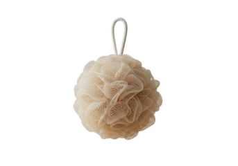 Mockup Close-up of Tan Bath Loofah Sponge with Hanging Rope on Black