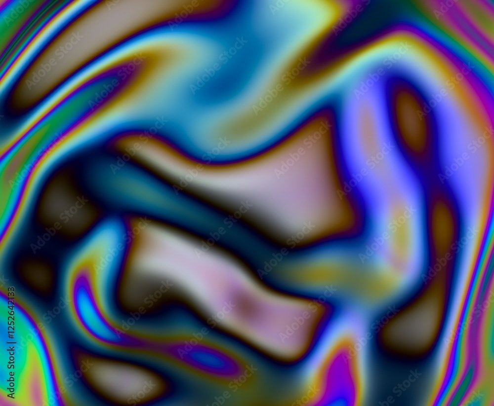 Aufkleber 3d illustration featuring fluid, organic shapes with iridescent colors. light refractions create a m