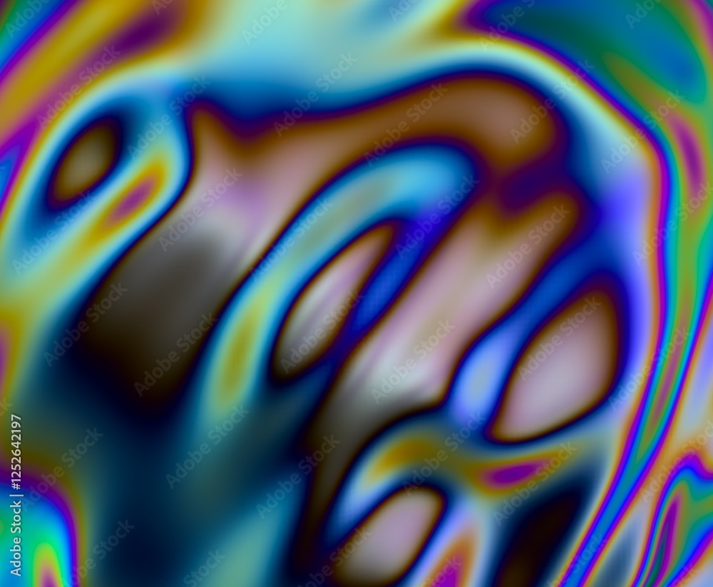 Aufkleber 3d illustration featuring fluid, organic shapes with iridescent colors. light refractions create a m