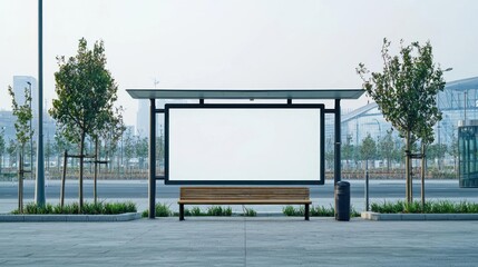 Blank Billboard At City Bus Stop