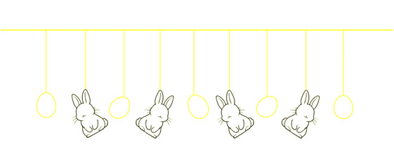 Egg and Rabbit Line Art on Hanging for Easter