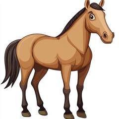 Obraz premium Cartoon Brown Horse Illustration - Cute and Friendly Character