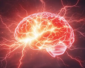Obraz premium Glowing Brain with Energy Bolts.