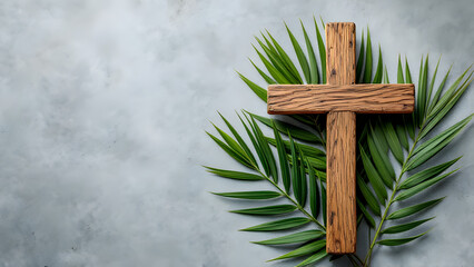 Eucalyptus botanical greenery and cross. Christening. Holy Spirit. Christian cross and green leaves for church, calendars, holiday cards, invitations, baptism. Easter catholic religious symbol