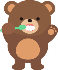 Adorable Bear Brushing Teeth.