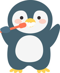 Adorable Penguin Brushing Teeth.