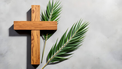 Eucalyptus botanical greenery and cross. Christening. Holy Spirit. Christian cross and green leaves for church, calendars, holiday cards, invitations, baptism. Easter catholic religious symbol