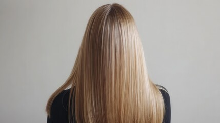 Naklejka premium Beautiful model girl with Blond hair strand,silky healthy wavy hair strand,hair wavy ribbon, with smooth,Keratin straightening,Treatment,straight long hair,procedures,Smooth hairstyle.