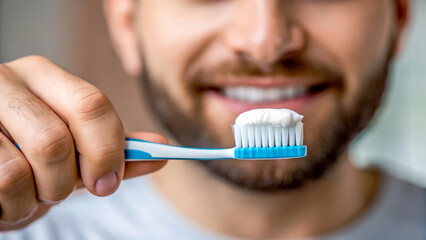 Close-Up of a Man's Hand Brushing Teeth
