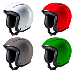Fototapeta premium helmets in four colors isolated on white background