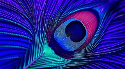 Fototapeta premium Vibrant Peacock Feather Close Up Blue Purple Iridescent