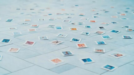 Scattered Square Photos On Light Blue Background