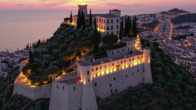 Breathtaking Aerial View of Tossa de Mar Castle at Dusk