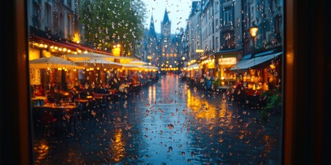 Fototapeta premium Rainy Night in a Charming European City