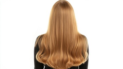 Naklejka premium Beautiful model girl with Blond hair strand,silky healthy wavy hair strand,hair wavy ribbon, with smooth,Keratin straightening,Treatment,straight long hair,procedures,Smooth hairstyle.