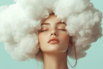 Ethereal beauty immersed in a weightless cloud fantasy