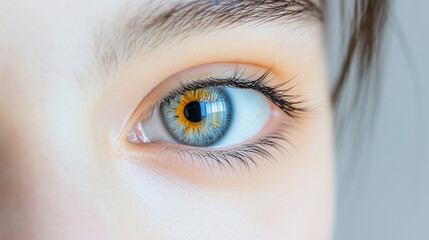 close up of female eye with blue eyes