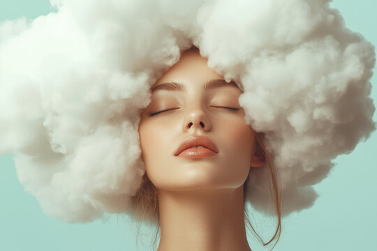 Ethereal beauty immersed in a weightless cloud fantasy