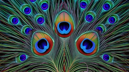 Obraz premium Stunning Peacock Feathers Close Up Vibrant Colors Nature Photography