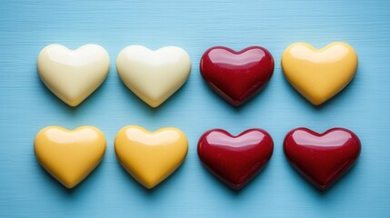 Fototapeta premium Geometric Heart Pattern On Light Teal Wooden Background