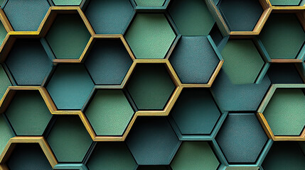 Obraz premium 3D teal & gold honeycomb pattern background for tech or design projects