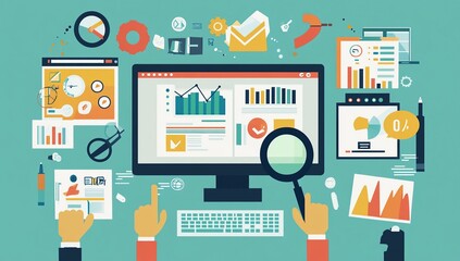 Fototapeta premium Analyzing Data: Charts, Graphs, and Key Metrics for Business Insights