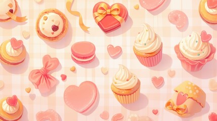 Colorful Sweet Treats Background with Cupcakes and Cookies Design