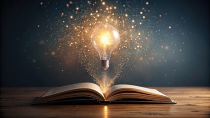 Illuminated Ideas Emerging from Open Book A Symbol of Knowledge and Inspiration