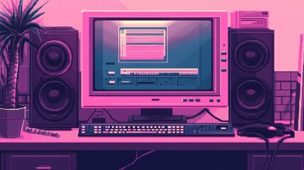 Fototapeta premium Retro old computer user interface,Pink Y2K computer window page and retro interface of PC screenTrendy,y2k pc element,8 bit pixel art,Transgressive conceptual modern art,kawaii retro 90s style.