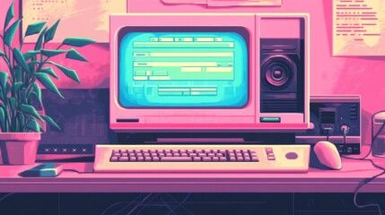 Retro old computer user interface,Pink Y2K computer window page and retro interface of PC screenTrendy,y2k pc element,8 bit pixel art,Transgressive conceptual modern art,kawaii retro 90s style.