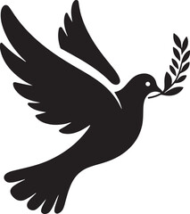 Flying Dove with Olive Branch Silhouette | Minimalist Vector Art
