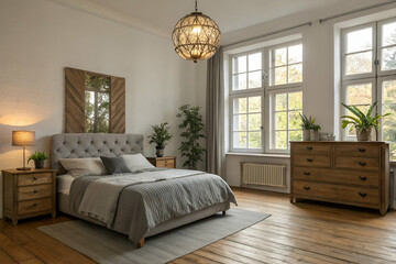 Cozy Modern Bedroom Interior With Wooden Furniture And Natural Light Interior