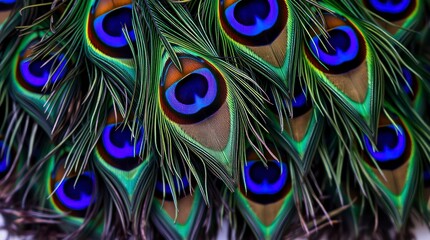 Obraz premium Vibrant Peacock Feather Closeup Stunning Colors Nature Photography