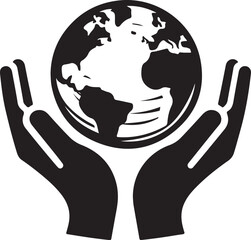 Global Unity. Hands with Earth Icon Silhouette Vector