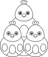 Adorable Cartoon Chick Family Mother Hen and Two Chicks