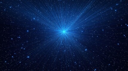 Blue cosmic starburst background, space, light rays, stellar, design
